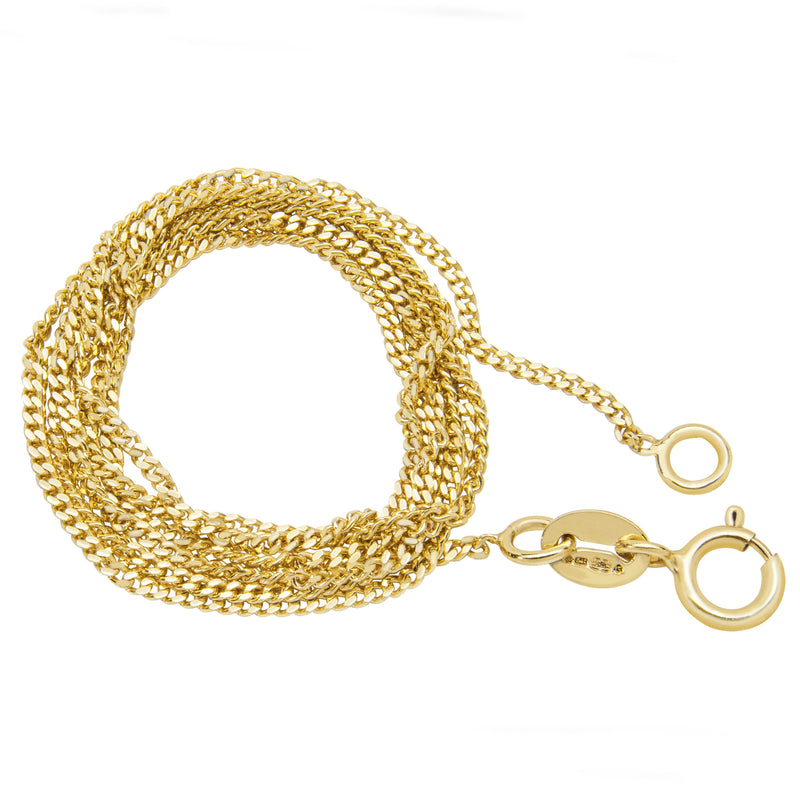 9ct Yellow Gold 1mm Diamond Cut Curb Necklace 16 inches.Hypoallergenic 9ct Gold Jewellery for women