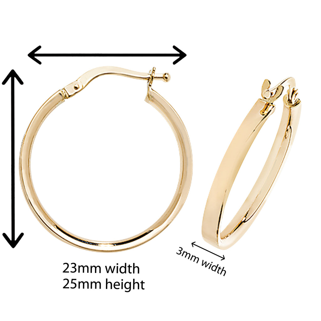 9ct Gold Polished Hoop Earrings. 25mm*23mm Hypoallergenic 9ct Gold Jewellery for women..