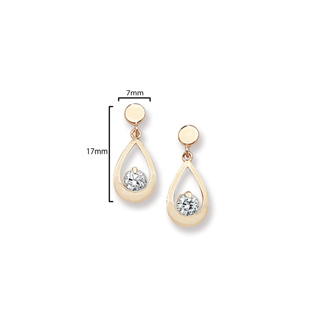 9ct Gold Teardrop Earrings with White Cubic Zirconia - Hypoallergenic 9ct Gold Jewellery for Ladies by Aeon  - 17mm * 7mm