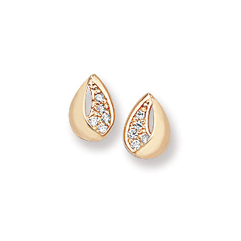 9ct Gold Teardrop Drop Earrings with White Cubic Zirconia - Hypoallergenic 9ct Gold Jewellery for Ladies  - 8mm * 5mm