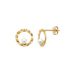 9ct Gold Stud Earring Set with Pearl - Hypoallergenic 9ct Gold Jewellery for Ladies 9mm * 7mm