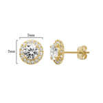 9ct Gold Round Cubic Zirconia Stud Earrings - Hypoallergenic 9ct Gold Jewellery for Ladies - 7mm * 7mm