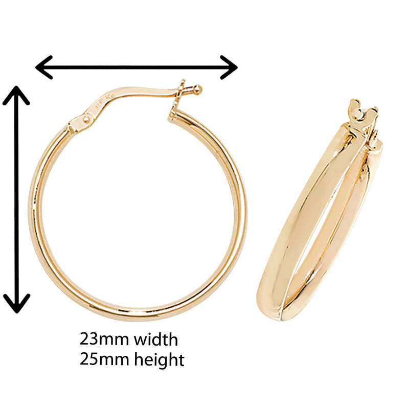 9ct Gold Hoop Earrings. 25mm*23mm Hypoallergenic 9ct Gold Jewellery for women..