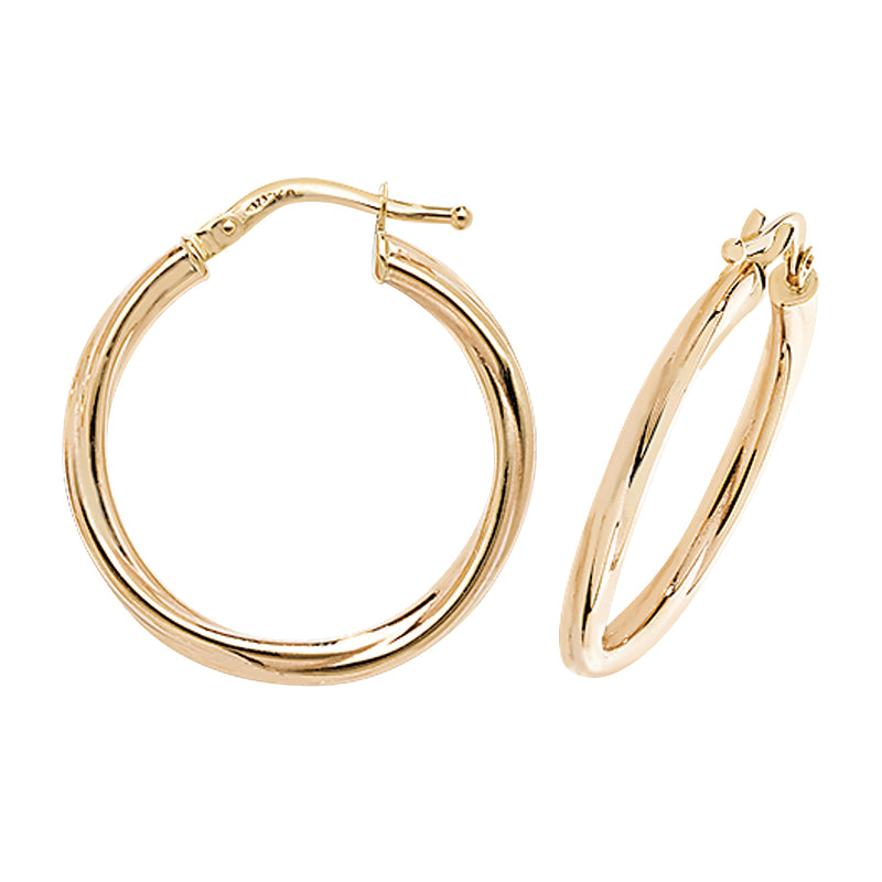 9ct Twisted Detail Hoop Earrings. 26mm*24mm. Hypoallergenic 9ct Gold Jewellery for women..