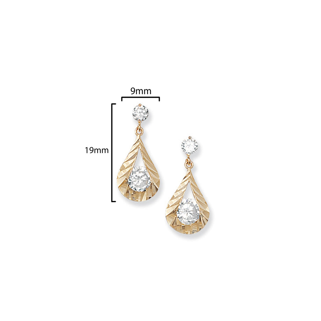 9ct Gold Diamond Cut Teardrop Earrings  - Hypoallergenic 9ct Gold Jewellery for Ladies by Aeon - 19mm * 9mm
