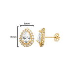 9ct Gold Teardrop Stud Earrings with White Cubic Zirconia - Hypoallergenic 9ct Gold Jewellery for Ladies by Aeon - 11mm * 8mm