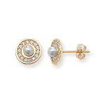 9ct Gold Circular Stud Earrings with Fresh Water Pearl - Hypoallergenic 9ct Gold Earrings for Women,  - 5mm * 5mm