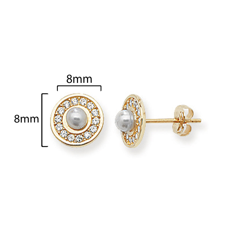 9ct Gold Circular Stud Earrings with Fresh Water Pearl - Hypoallergenic 9ct Gold Earrings for Women,  - 5mm * 5mm