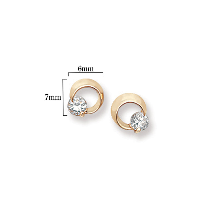 9ct Gold Round Stud Earrings with Cubic Zirconia - Hypoallergenic 9ct Gold Jewellery for Ladies - 7mm * 6mm