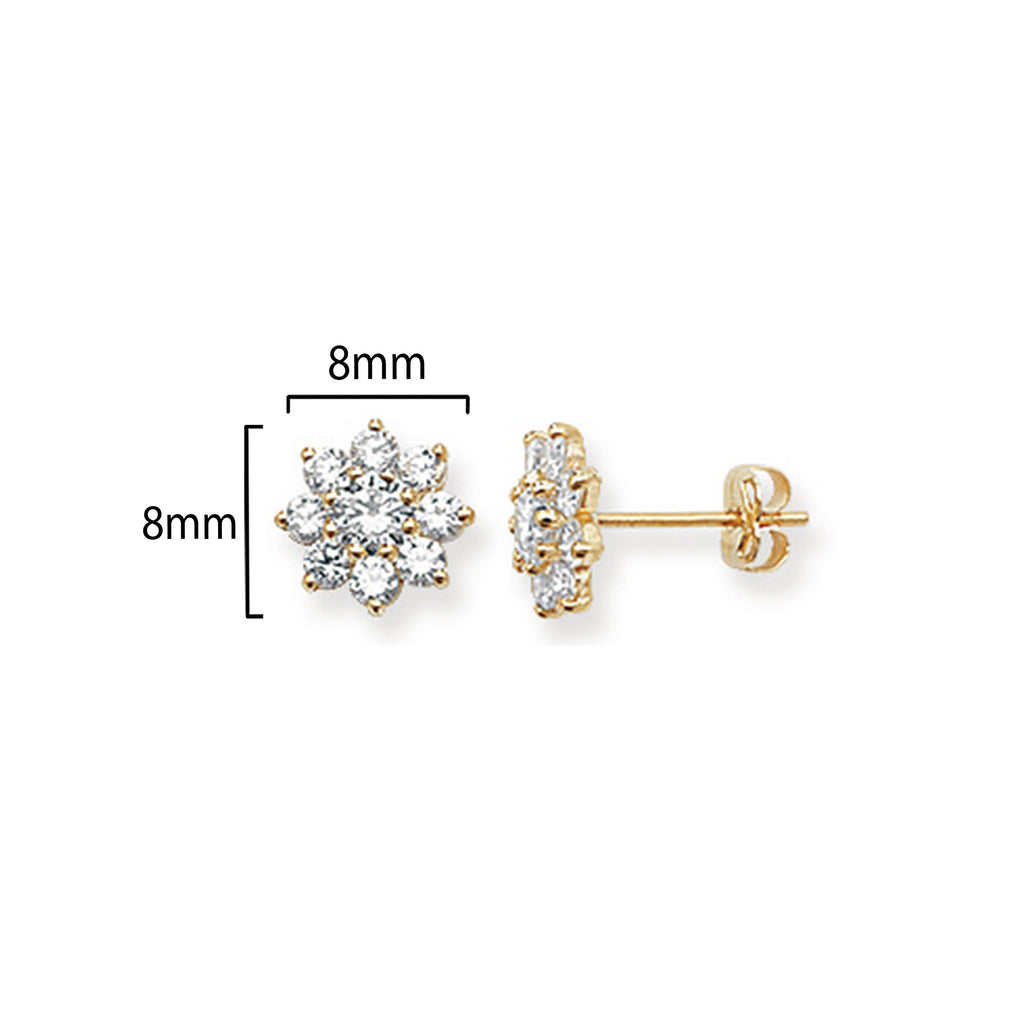 9ct Gold Flower Stud Earrings  - Hypoallergenic 9ct Gold Jewellery for Ladies - 8mm * 8mm