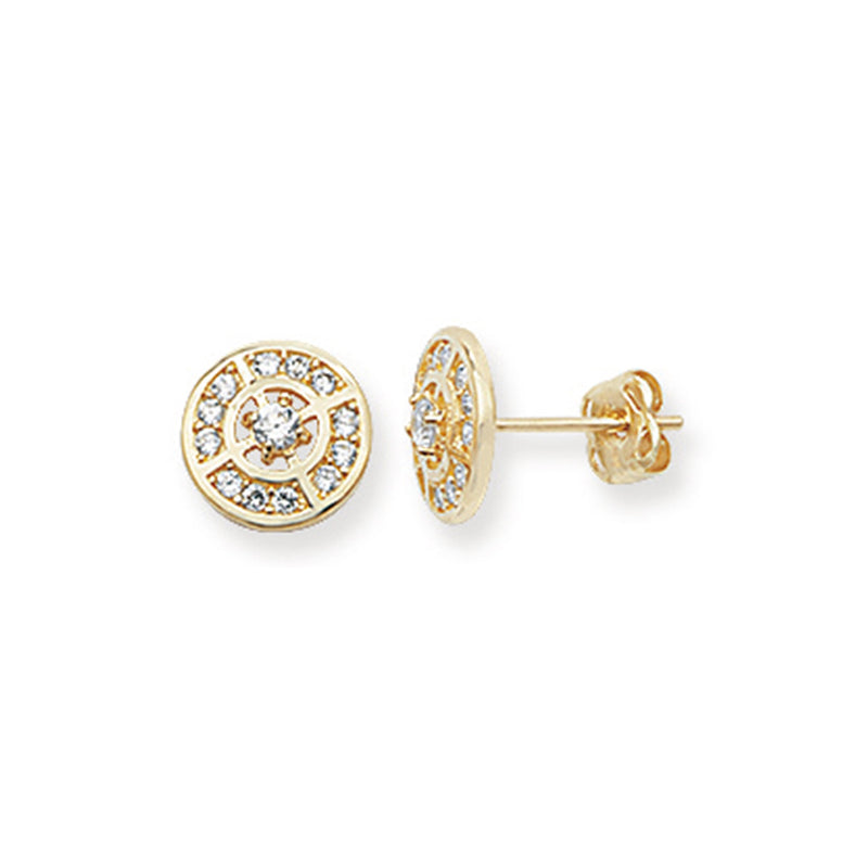 9ct Gold Circular Stud Earrings Set with Cubic Zirconia - Hypoallergenic 9ct Gold Jewellery for Ladies - 8mm * 8mm