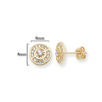 9ct Gold Circular Stud Earrings Set with Cubic Zirconia - Hypoallergenic 9ct Gold Jewellery for Ladies - 8mm * 8mm