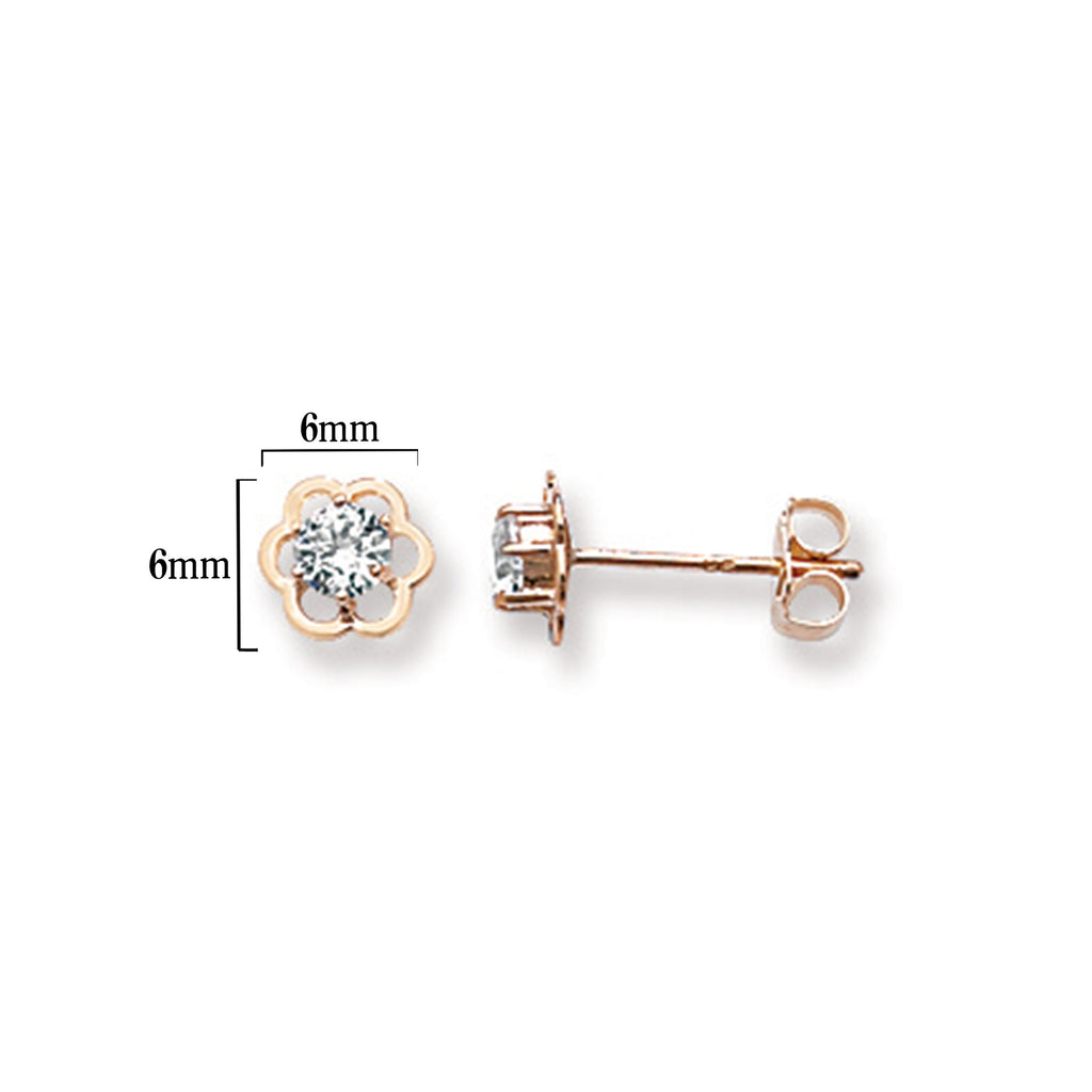 9ct Gold Flower Stud Earrings with Cubic Zirconia - Hypoallergenic 9ct Gold Jewellery for Ladies - 6mm * 6mm