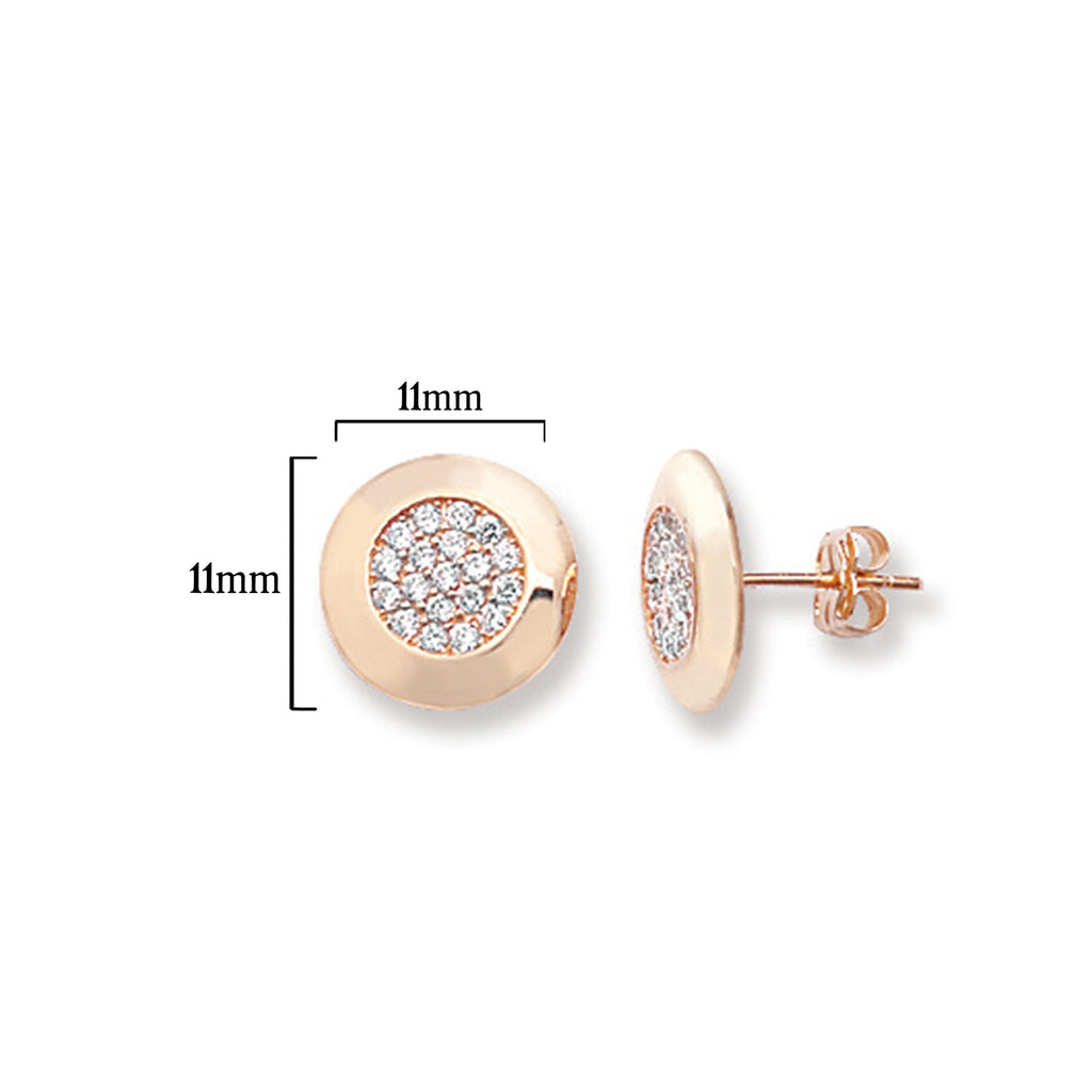 9ct Gold Circular Stud Earrings Set with Cubic Zirconia - Hypoallergenic 9ct Gold Jewellery for Ladies - 11mm * 11mm