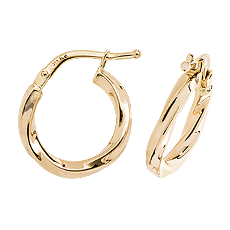 9ct Gold Twist Hoop Earrings. 16mm*14mm. Hypoallergenic 9ct Gold Jewellery for women.