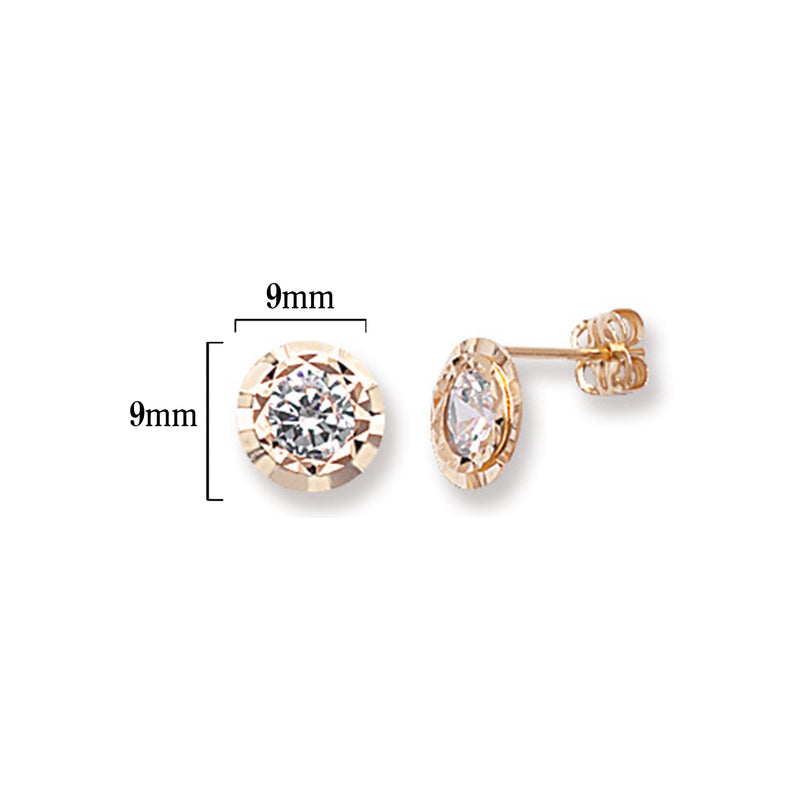 9ct Gold Halo Stud Earrings Set  - Hypoallergenic 9ct Gold Jewellery for Ladies - 8mm * 6mm