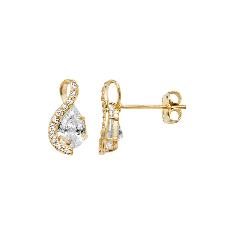 9 Ct Gold Twist Drop Earrings with White Cubic Zirconia - Hypoallergenic 9ct Gold Jewellery for Ladies  - 11mm * 5mm