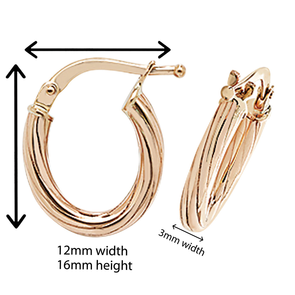 9ct Twisted Detail Hoop Gold Earrings. 16mm*12mm. Hypoallergenic 9ct Gold Jewellery for women.