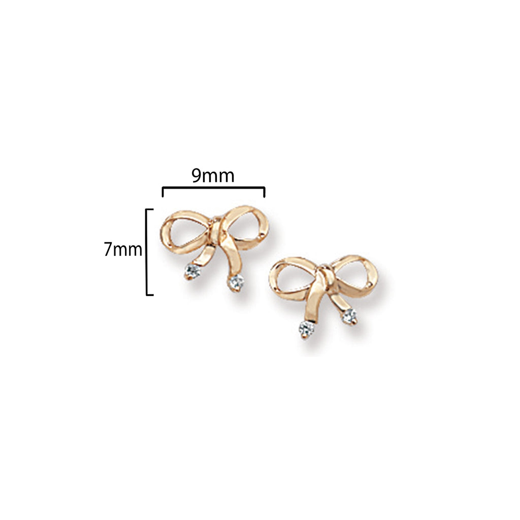 9ct Gold Bow Stud Earrings  - Hypoallergenic 9ct Gold Jewellery for Ladies  - 7mm * 9mm