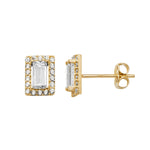 9ct Gold Rectangular Stud Earring with Cubic Zirconia - Hypoallergenic 9ct Gold Jewellery for Ladies - 6mm * 5mm