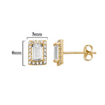 9ct Gold Rectangular Stud Earring with Cubic Zirconia - Hypoallergenic 9ct Gold Jewellery for Ladies - 6mm * 5mm