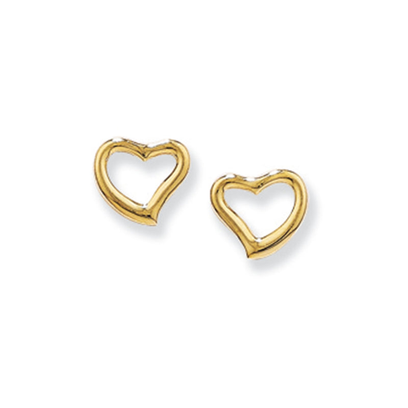 9ct Gold Open Heart Stud Earrings - Hypoallergenic 9ct Gold Jewellery for Ladies - 7mm * 7mm