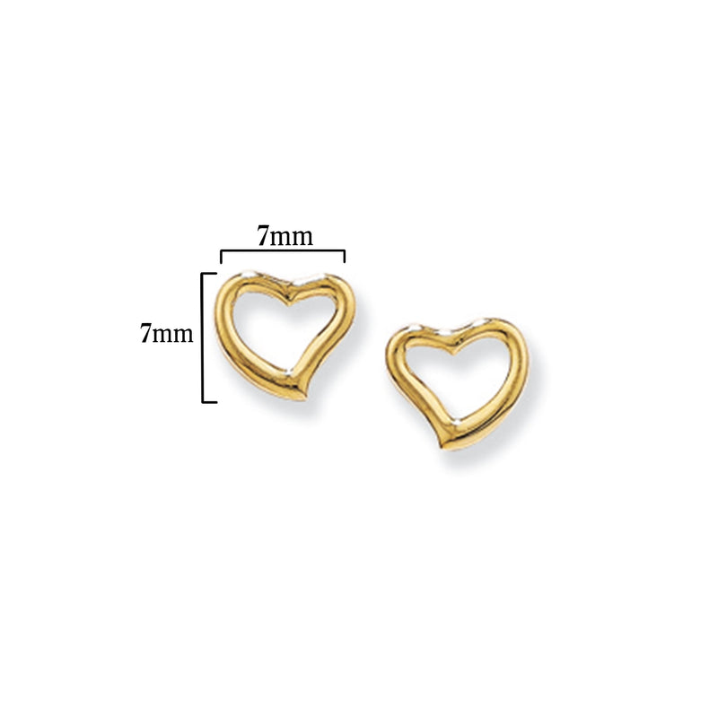 9ct Gold Open Heart Stud Earrings - Hypoallergenic 9ct Gold Jewellery for Ladies - 7mm * 7mm