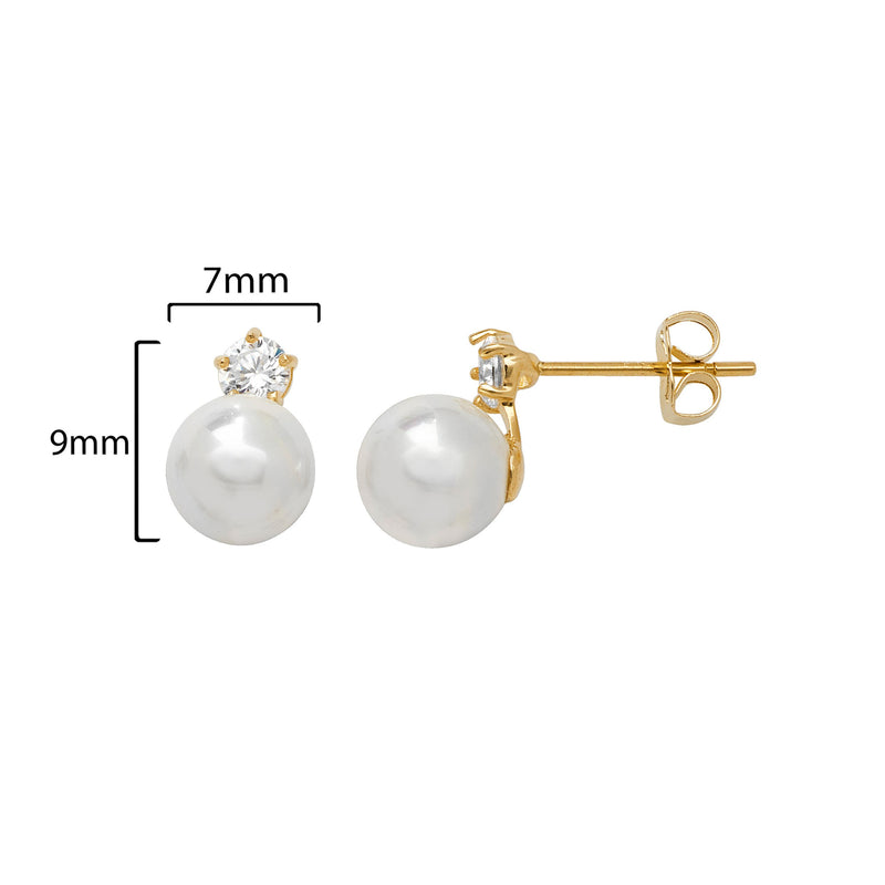 9ct Gold Stud Earring Set with Pearl - Hypoallergenic 9ct Gold Jewellery for Ladies - 9mm * 7mm