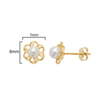 9ct Gold Flower Stud Earring Set with Freshwater Pearl - Hypoallergenic 9ct Gold Jewellery for Ladies - 8mm * 7mm