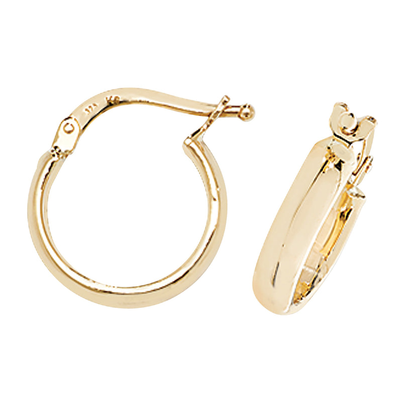 9ct Gold Hoop Earrings. 15mm*13mm.  Hypoallergenic 9ct Gold Jewellery for women..