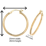 9ct Gold Ribbed hoop Earrings.  26mm*25mm.  Hypoallergenic 9ct Gold Jewellery for women.