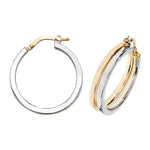 9ct Gold Two Tone Double Style Hoop Earrings. 26mm*24mm. Hypoallergenic 9ct Gold Jewellery for women.