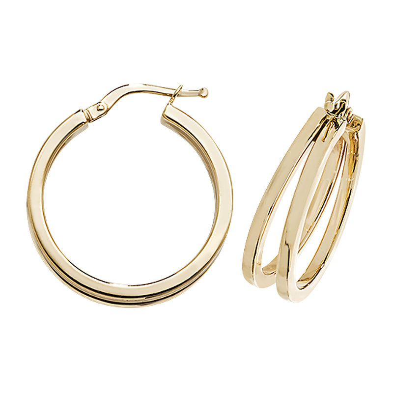 9ct Gold Double Hoop Earrings. 26mm*24mm. Hypoallergenic 9ct Gold Jewellery for women.