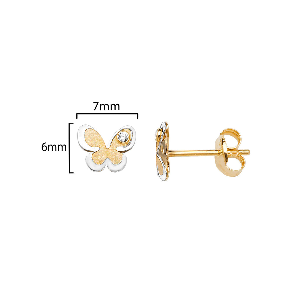 9ct Gold Butterfly Stud Earrings - Hypoallergenic 9ct Gold Jewellery for Ladies - 6mm * 7mm