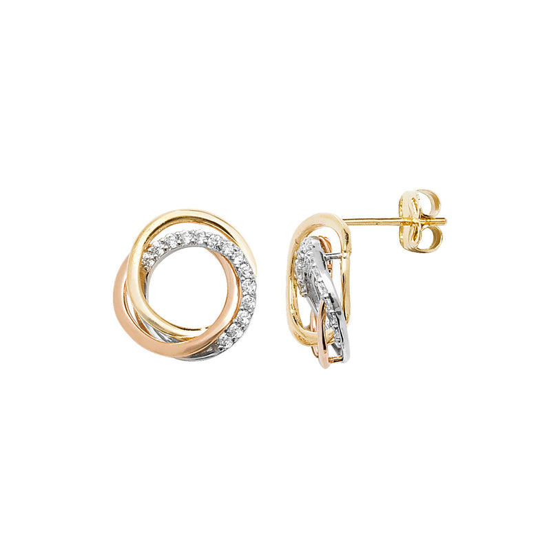 9ct Gold Two-Tone Interlocking Circle Stud Earrings  - Hypoallergenic 9ct Gold Jewellery for Ladies - 11mm * 11mm