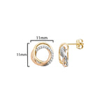 9ct Gold Two-Tone Interlocking Circle Stud Earrings  - Hypoallergenic 9ct Gold Jewellery for Ladies - 11mm * 11mm