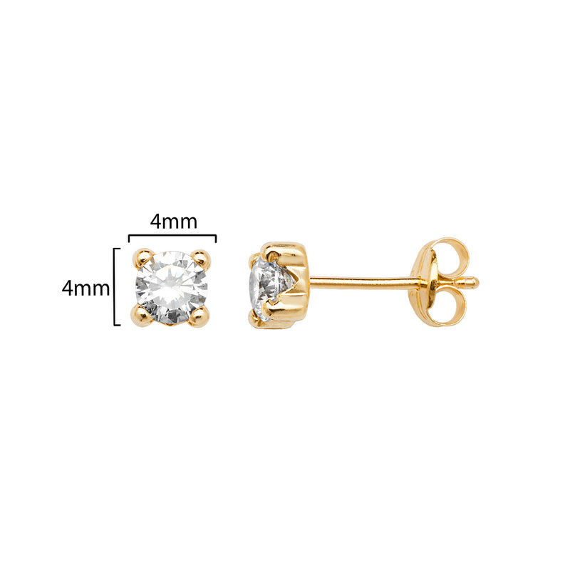 9ct Gold Square Stud Earring - Hypoallergenic 9ct Gold Jewellery for Ladies - 4mm * 4mm