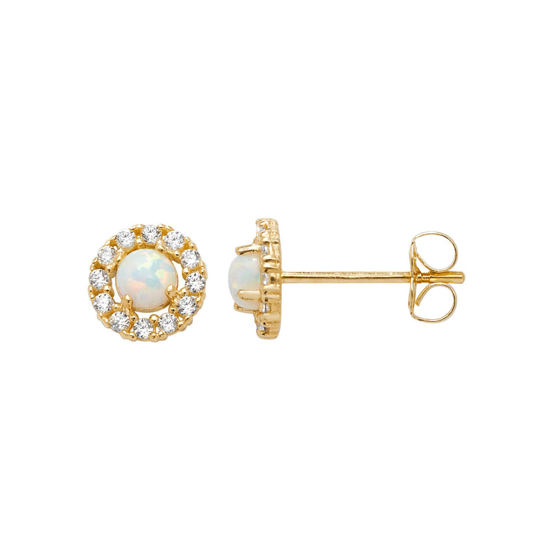 9ct Gold Circular Stud Earring with Cubic Zirconia and Synthetic Opal - Hypoallergenic 9ct Gold Jewellery for Ladies - 6mm * 6mm