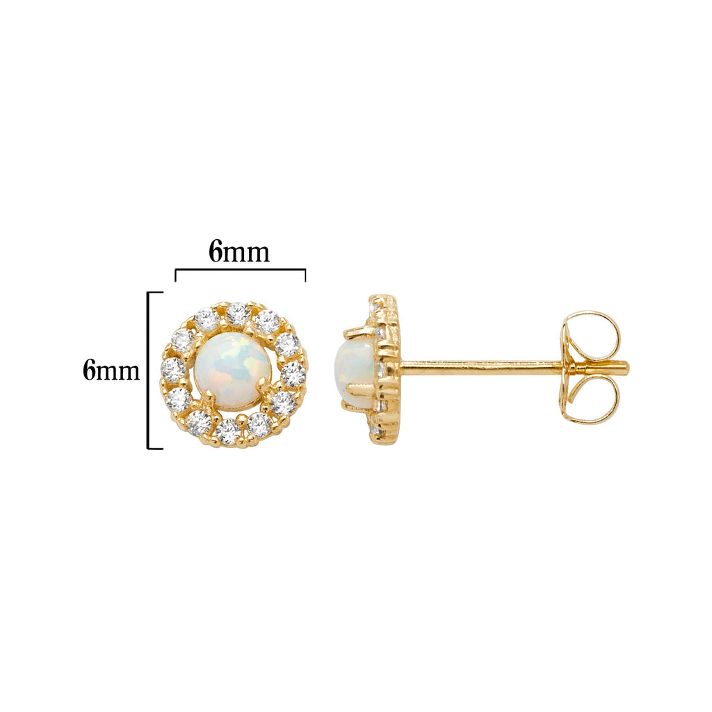 9ct Gold Circular Stud Earring with Cubic Zirconia and Synthetic Opal - Hypoallergenic 9ct Gold Jewellery for Ladies - 6mm * 6mm