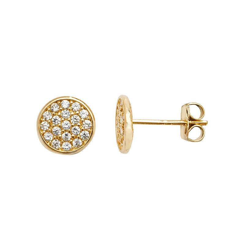 9ct Gold Circle Stud Earring with Cubic Zirconia - Hypoallergenic 9ct Gold Jewellery for Ladies - 8mm * 7mm