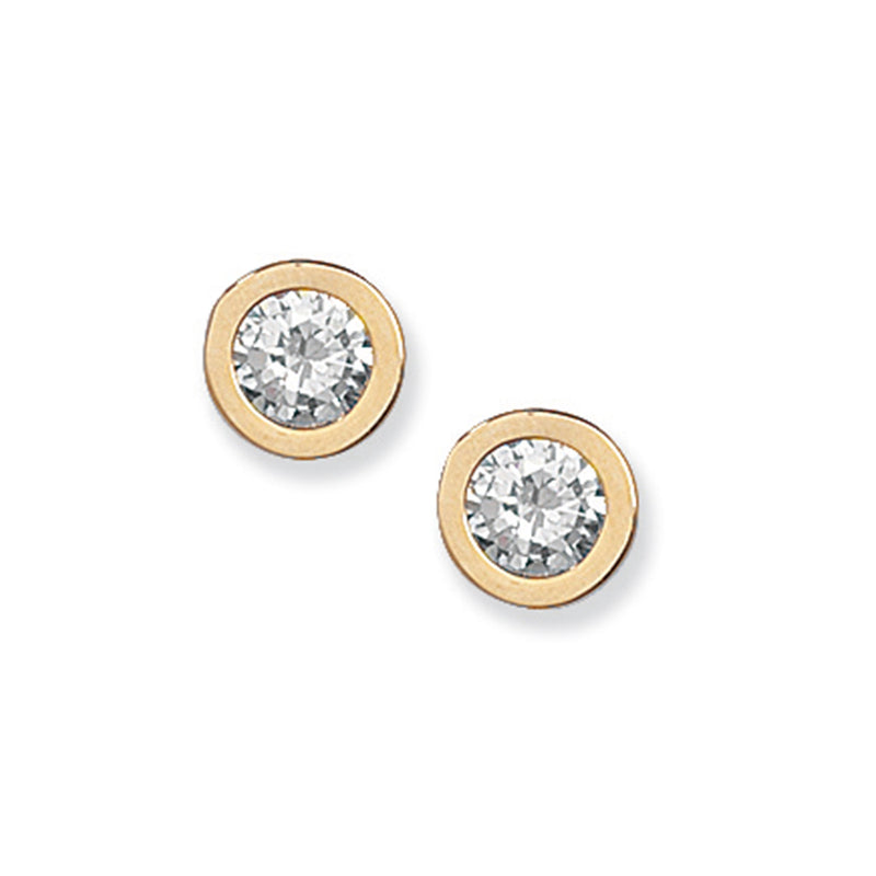 9ct Gold Rub Over Earring with Cubic Zirconia - Hypoallergenic 9ct Gold Jewellery for Ladies - 9mm * 9mm