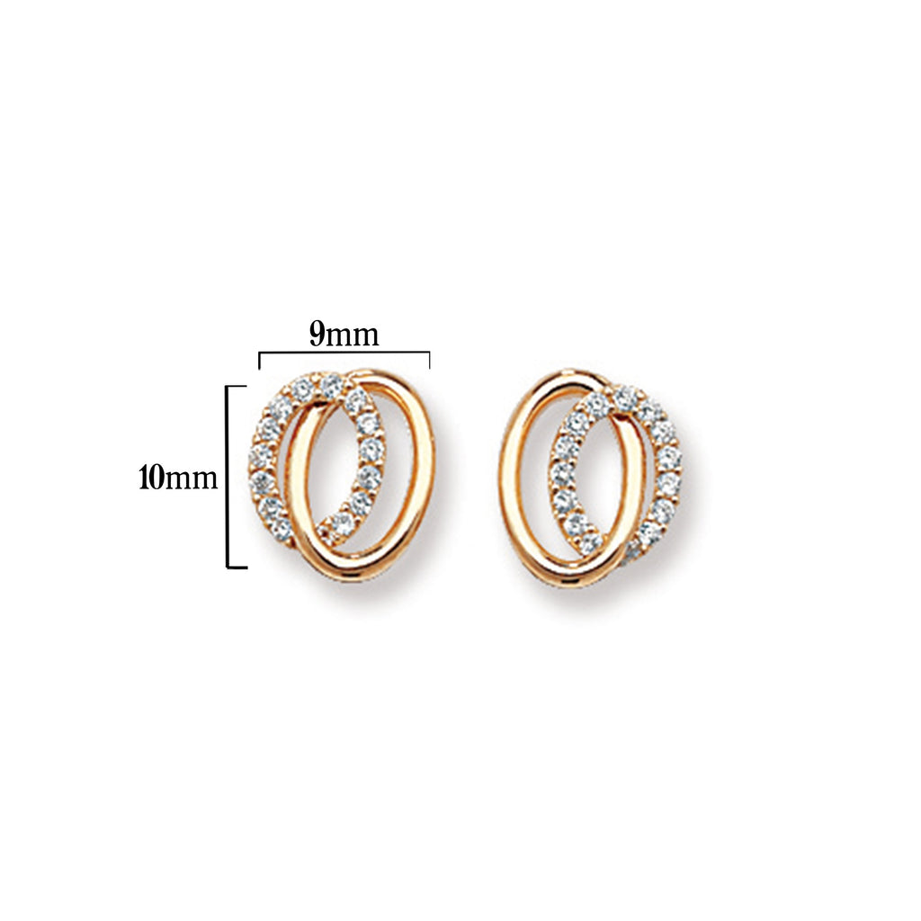 9ct Gold Interlinked Circle Drop Earrings - Hypoallergenic 9ct Gold Jewellery for Ladies- 10mm * 9mm