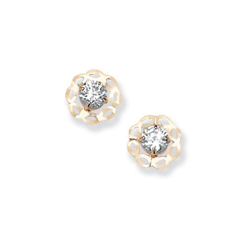 9ct Gold Flower Stud Earrings with Cubic Zirconia - Hypoallergenic 9ct Gold Jewellery for Ladies - 8mm * 8mm