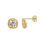 9ct Gold Stud Earrings with Cubic Zirconia  - Hypoallergenic 9ct Gold Jewellery for Ladies - 9mm * 8mm