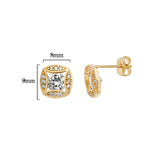 9ct Gold Stud Earrings with Cubic Zirconia  - Hypoallergenic 9ct Gold Jewellery for Ladies - 9mm * 8mm