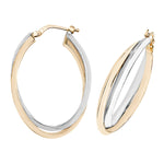 9ct Gold Two Tone Hoop Earrings. 36mm*25mm. Hypoallergenic 9ct Gold Jewellery for women.