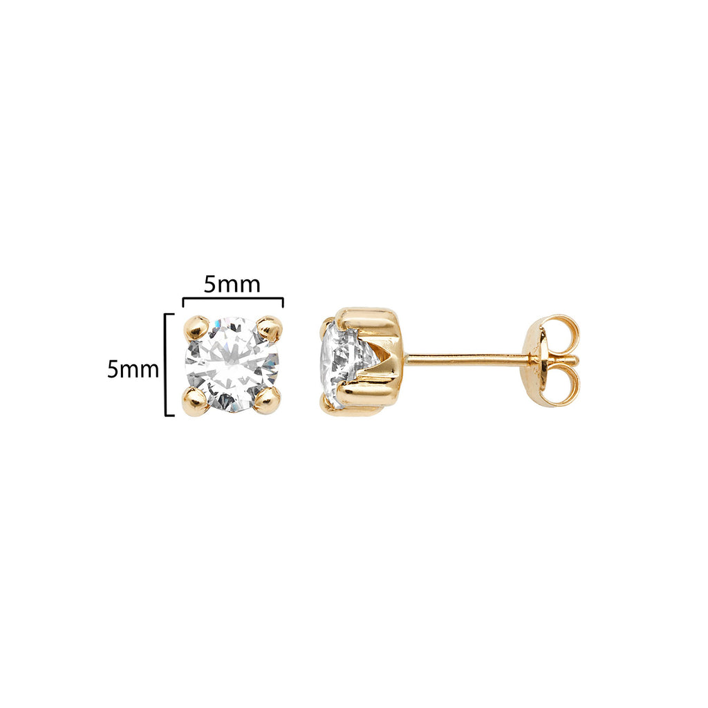 9ct Gold Square Stud Earring with Cubic Zirconia - Hypoallergenic 9ct Gold Jewellery for Ladies - 5mm * 5mm