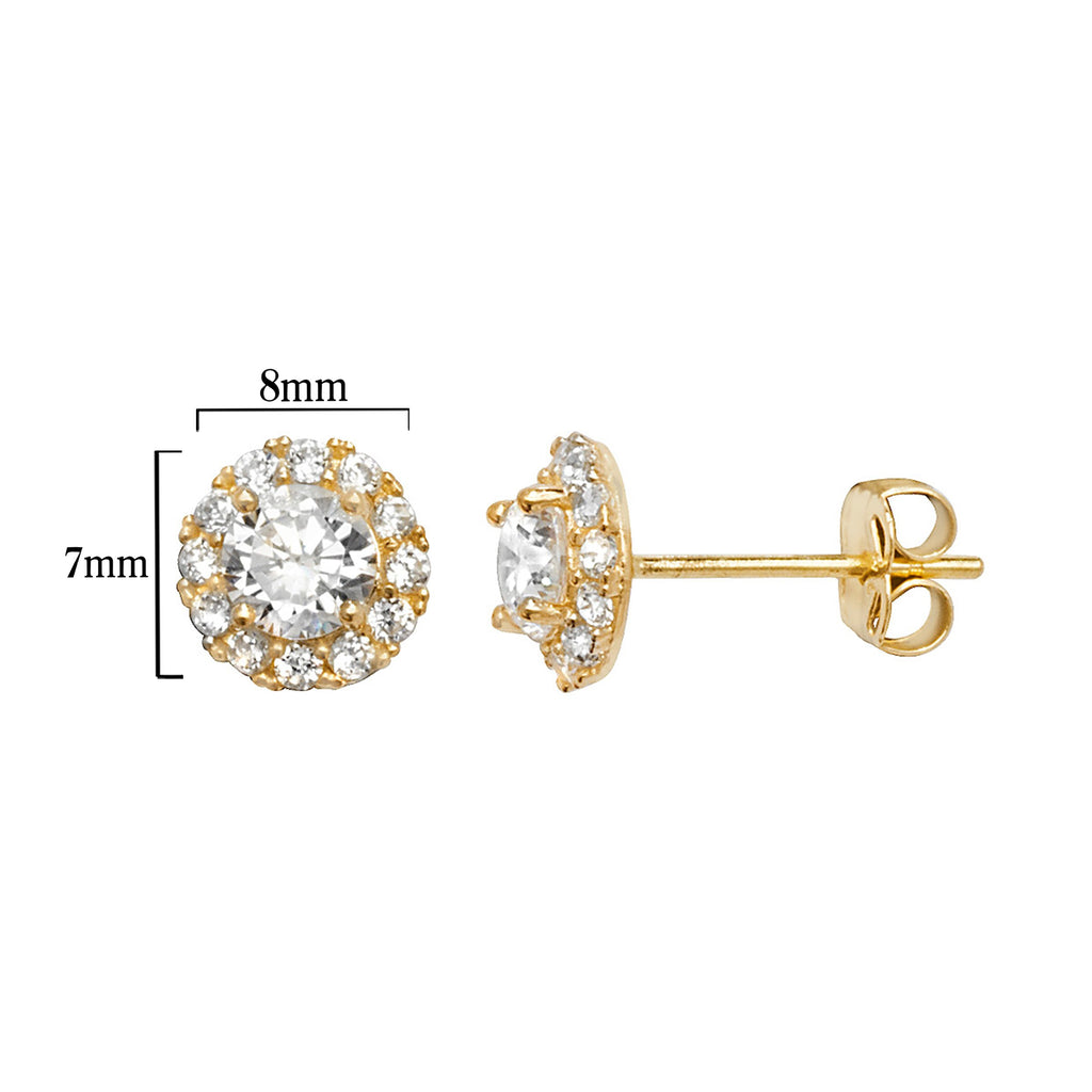 9ct Gold Circle Stud Earring with Cubic Zirconia - Hypoallergenic 9ct Gold Jewellery for Ladies - 7mm * 8mm