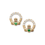 9ct Gold Claddagh Stud Earrings with Green Hearts - Hypoallergenic  Jewellery for Women and Girls - 12mm * 11mm