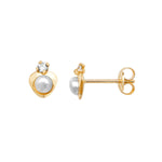 9ct Gold Stud Earrings Set with Synthetic Pearl - Hypoallergenic 9ct Gold Jewellery for Ladies - 7mm * 5mm